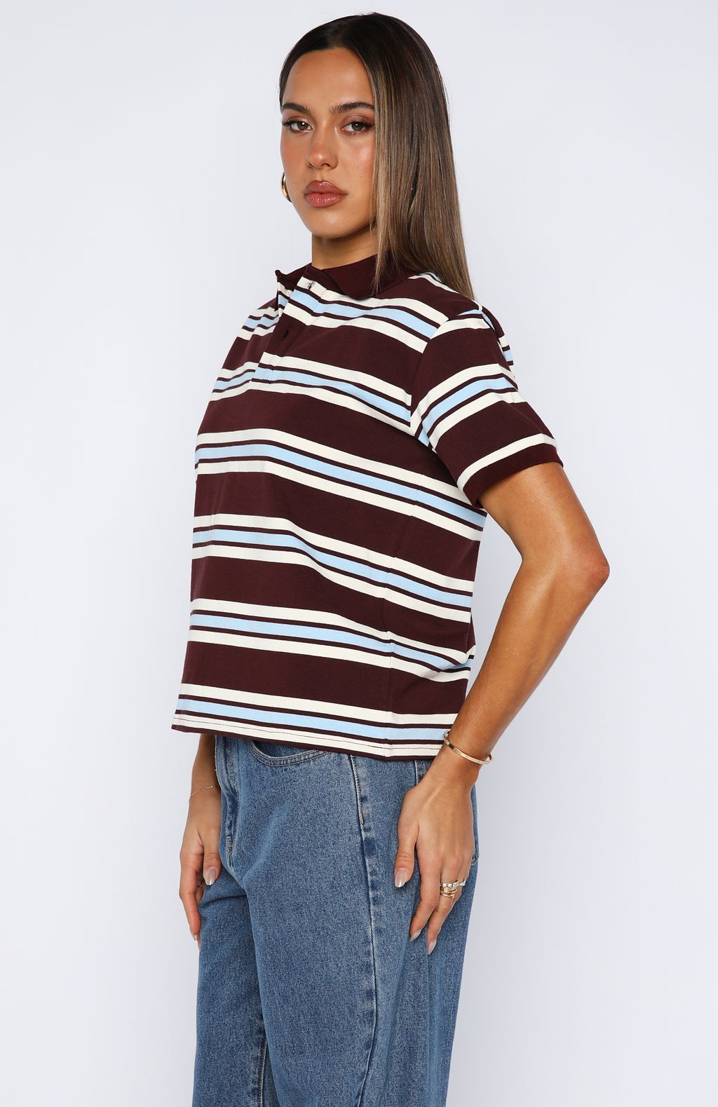 Make Your Move Polo Tee Burgundy Stripe - Image 3