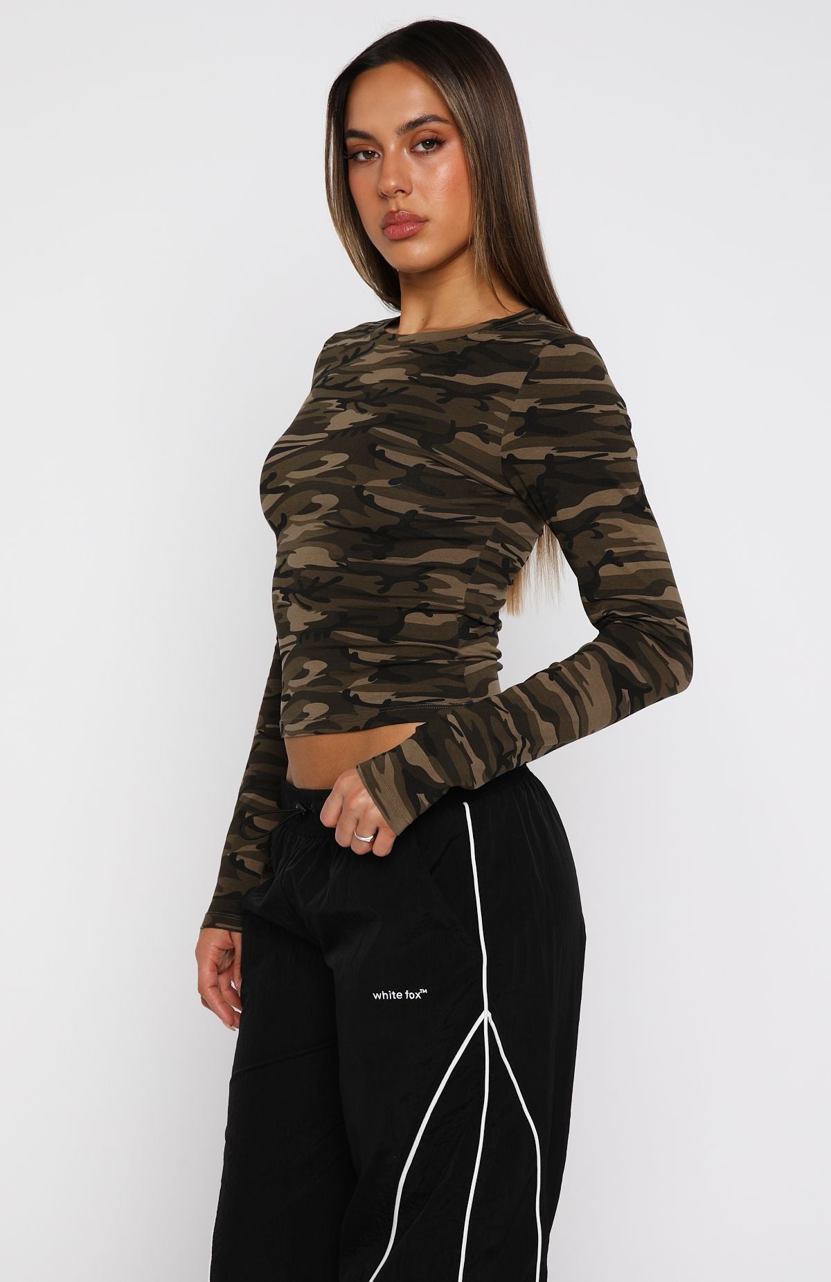 Don't Rein Me In Long Sleeve Baby Tee Camo - Image 3