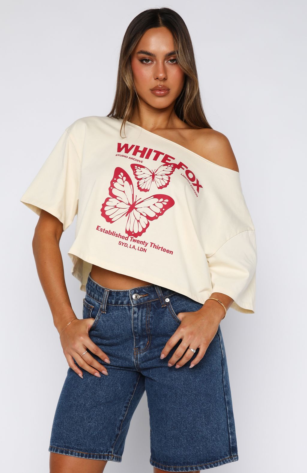 Going Back To You Cropped Off Shoulder Tee Off White - Image 2