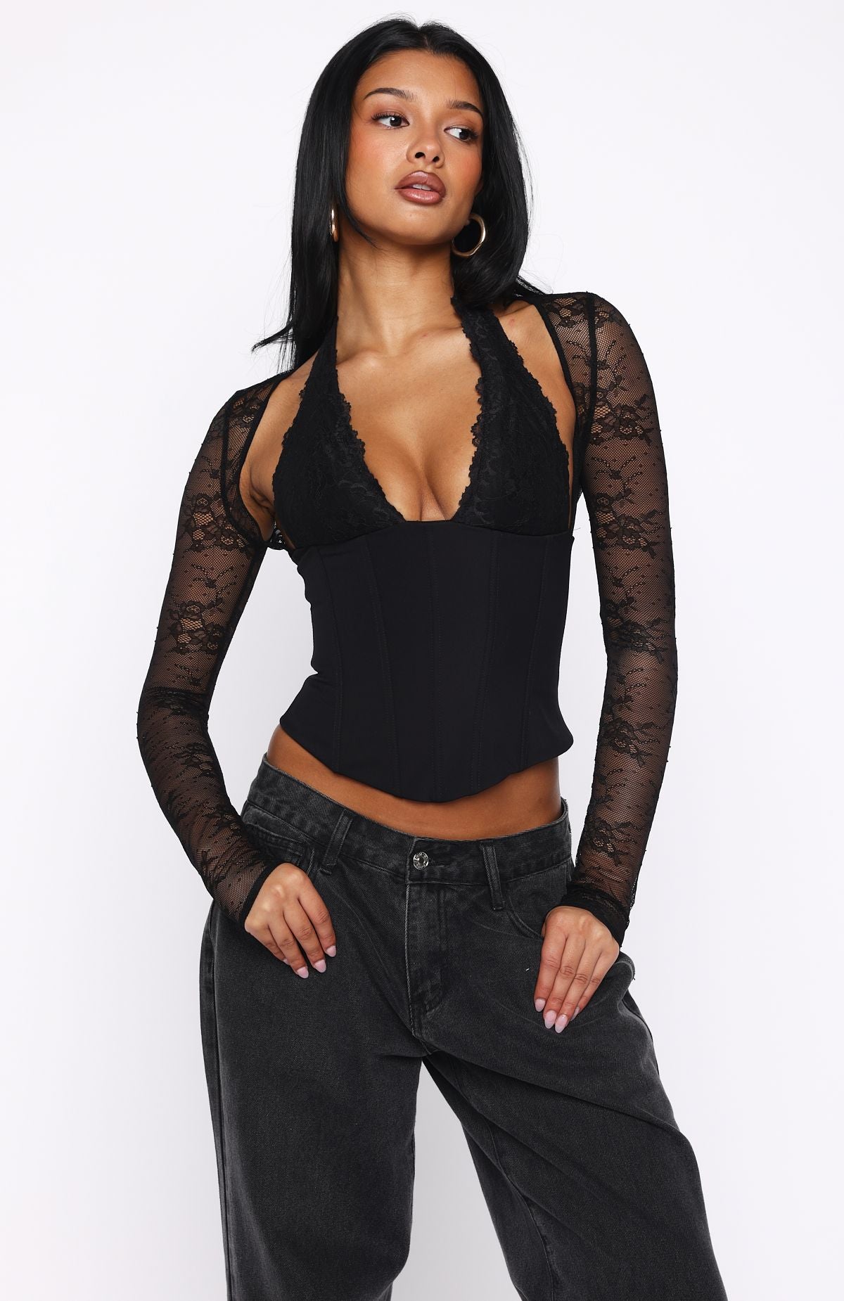 Never Walk Alone Long Sleeve Bustier Black - Image 2