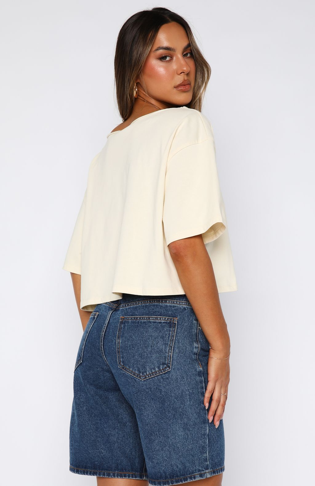 Going Back To You Cropped Off Shoulder Tee Off White - Image 4
