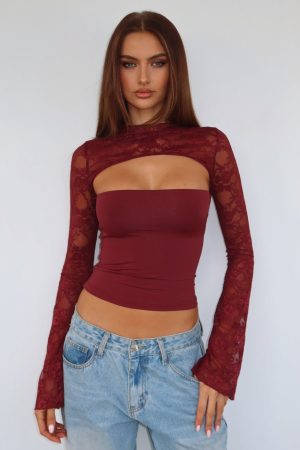 Devoted Love Long Sleeve Top Burgundy