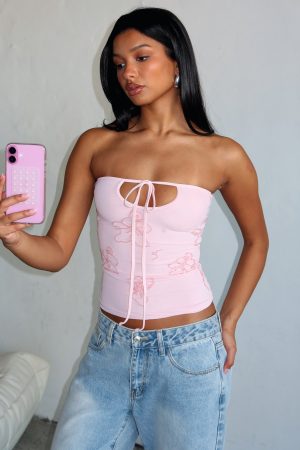 Glow Season Beaded Strapless Top Baby Pink