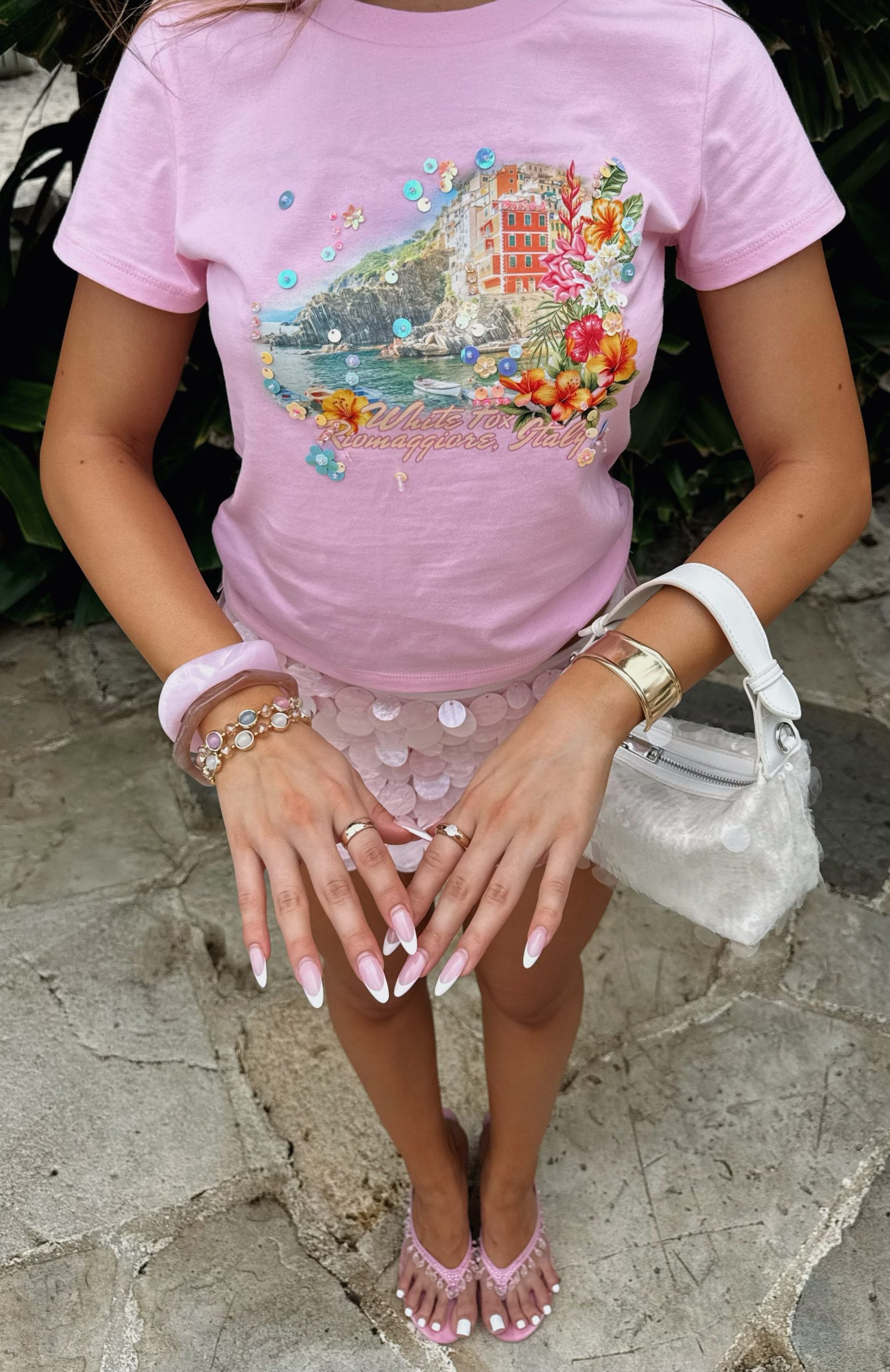Riomaggiore Dreams Relaxed Baby Tee Pink - Image 5