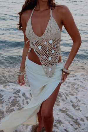 Keep On Wishing Halter Crochet Top Sand