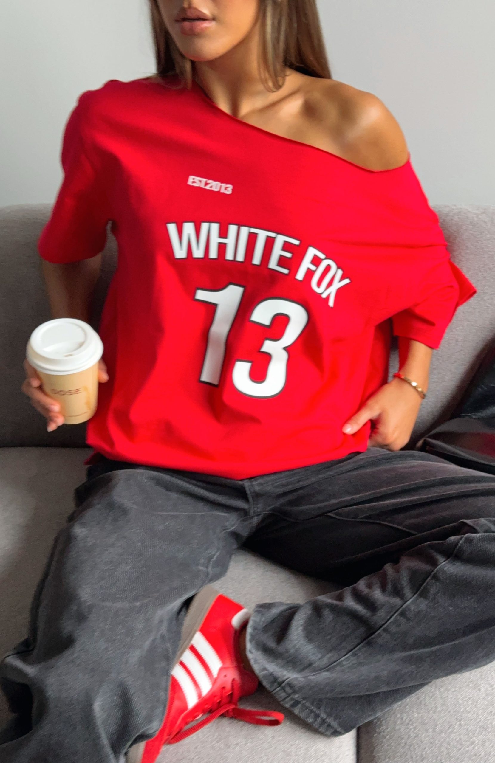 Latest Passion Off Shoulder Oversized Tee Red - Image 6