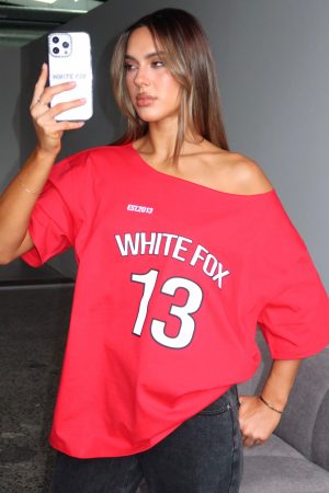 Latest Passion Off Shoulder Oversized Tee Red
