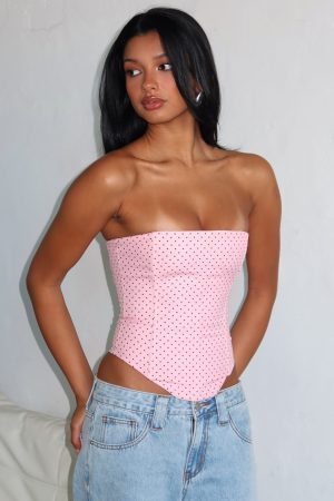 Let It Go Strapless Bustier Pink Polka Dot