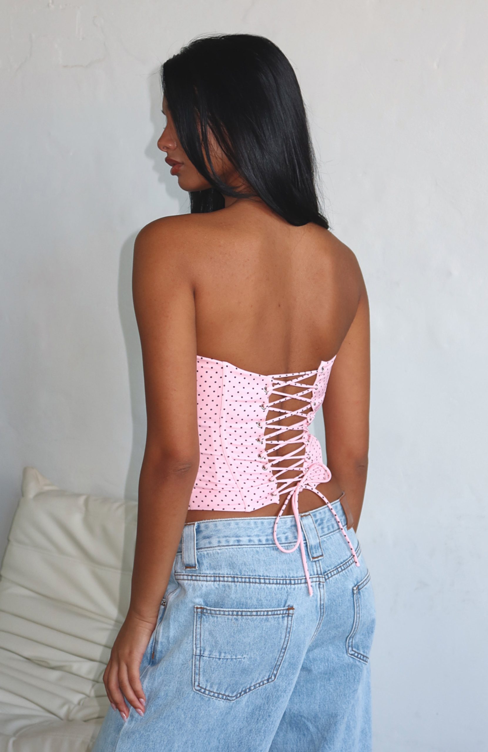 Let It Go Strapless Bustier Pink Polka Dot - Image 2