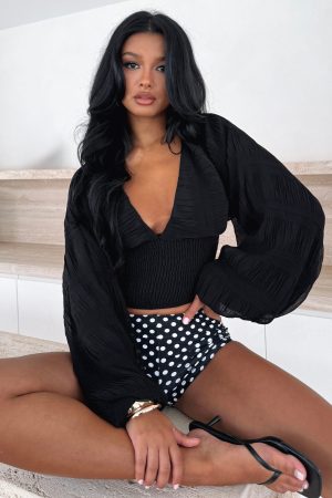 Love Shy Long Sleeve Top Black