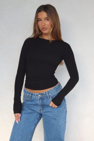 Only For Tonight Long Sleeve Top Black