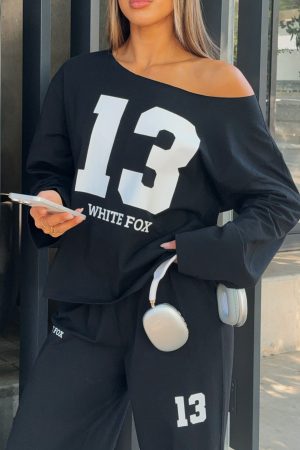 Only One Left Off Shoulder Oversized Long Sleeve Tee Black