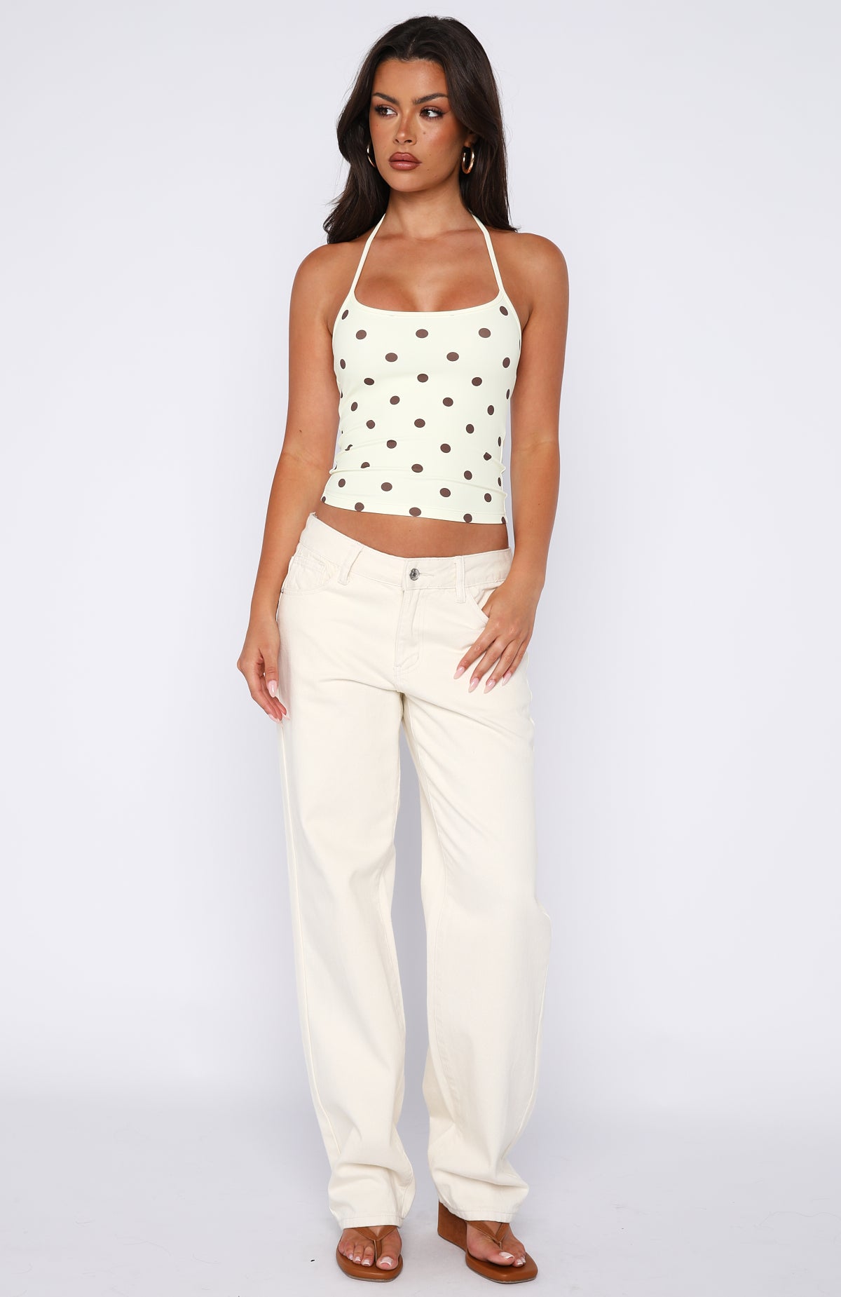 Poker Face Halter Top Chocolate/Banana Polka Dot - Image 5