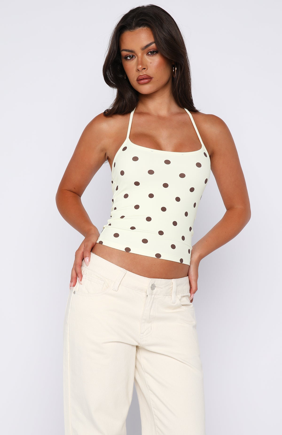 Poker Face Halter Top Chocolate/Banana Polka Dot - Image 2