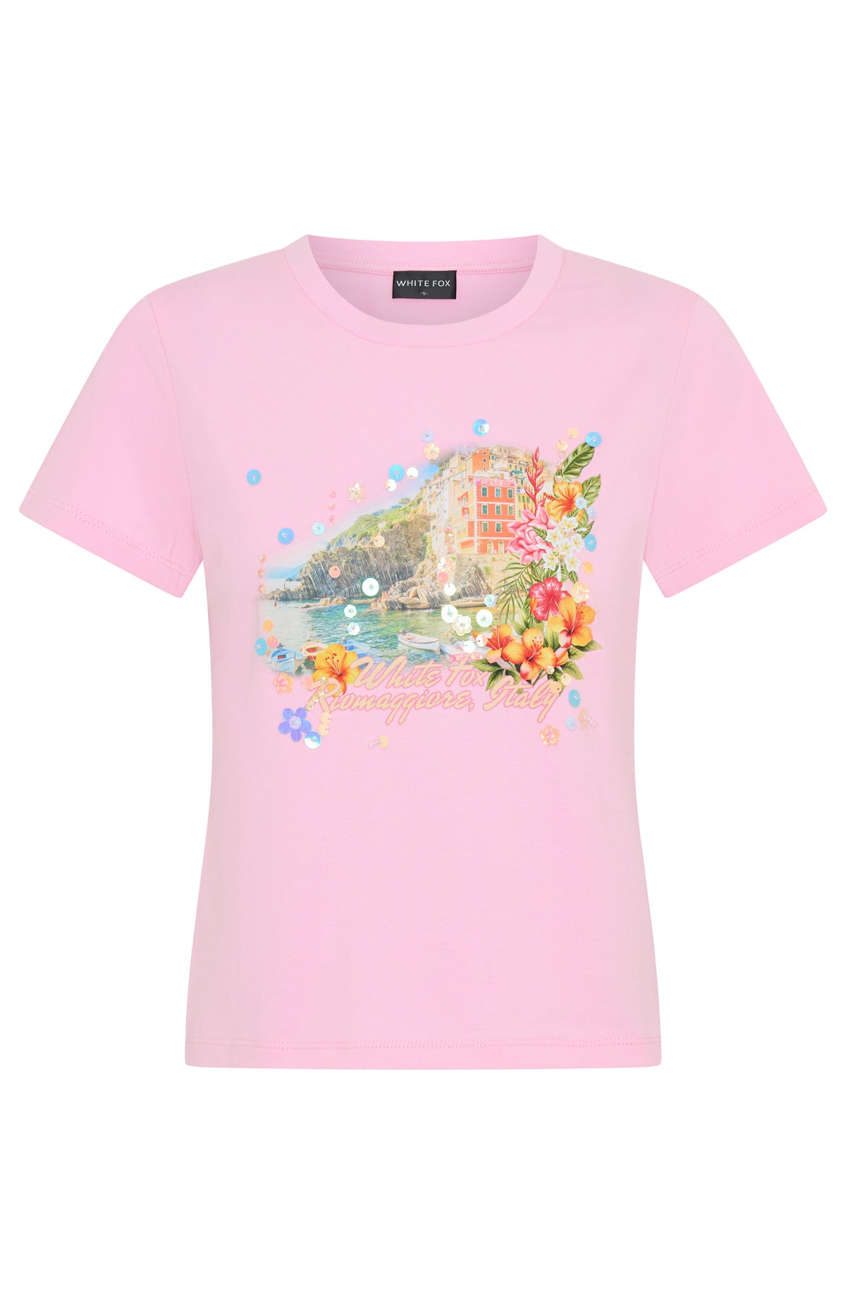 Riomaggiore Dreams Relaxed Baby Tee Pink - Image 6