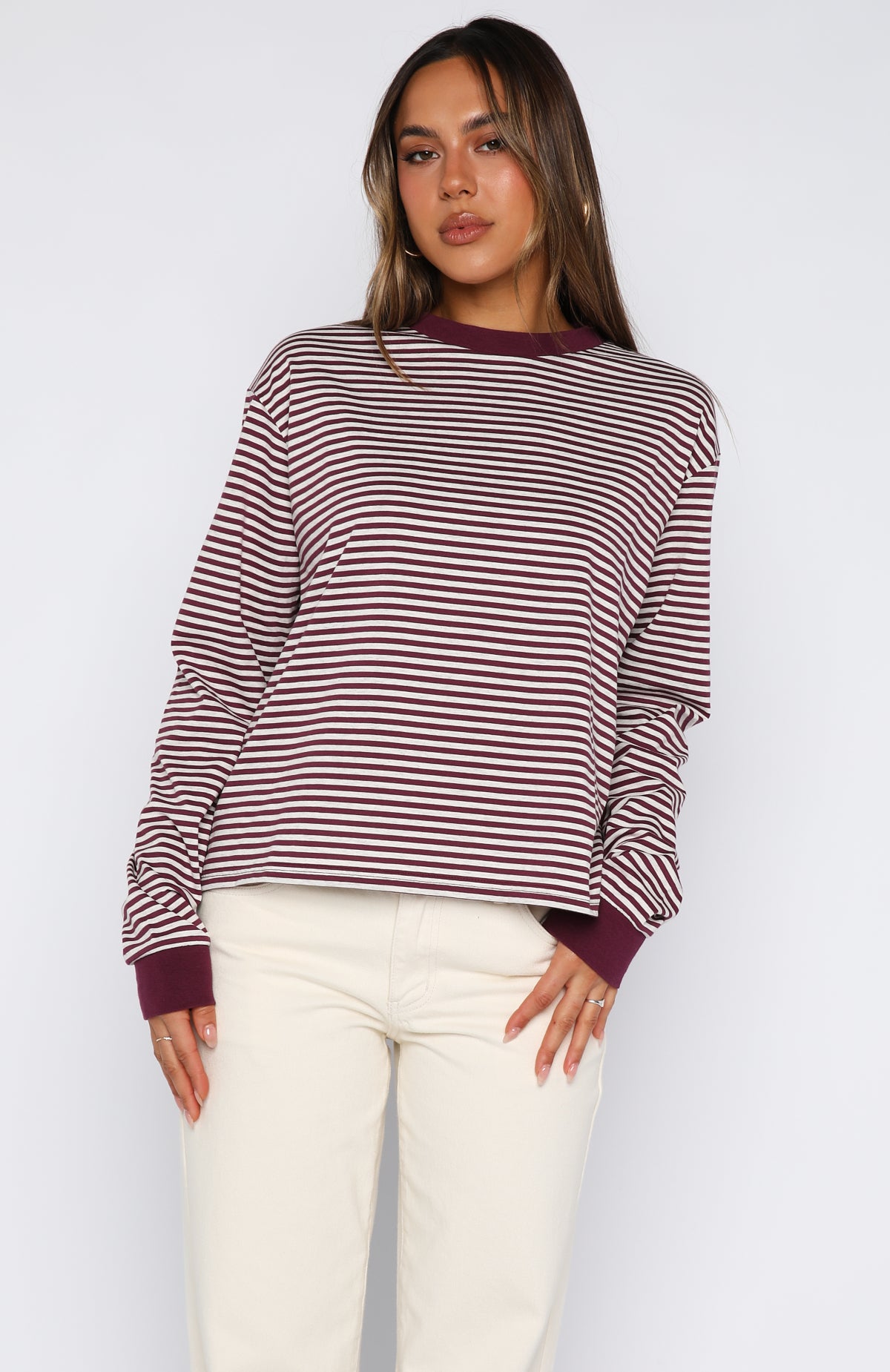 Touchdown Long Sleeve Tee Plum Stripe - Image 2
