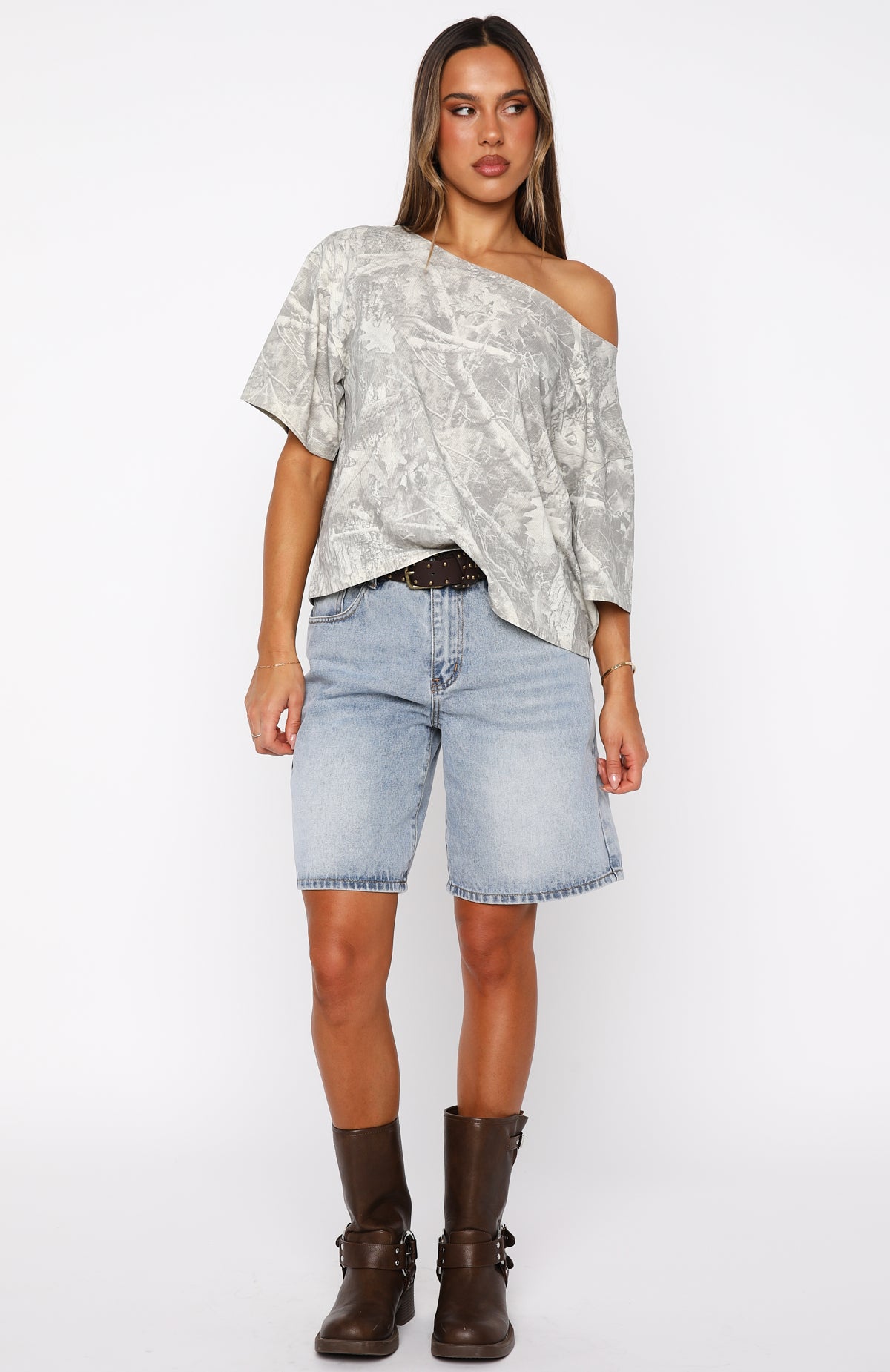 Travel The World Off Shoulder Oversized Tee Light Camo - Image 5