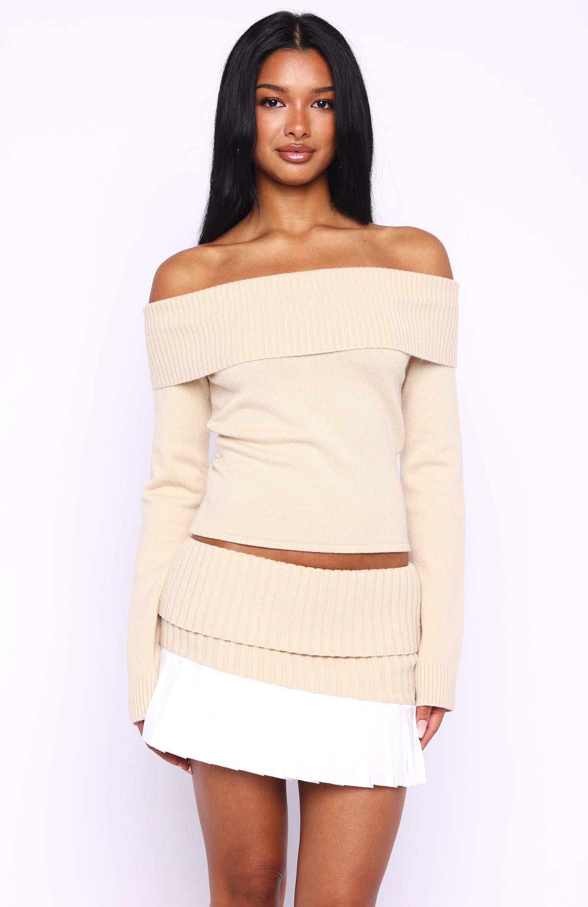 Casually Perfect Long Sleeve Knit Top Beige - Image 2