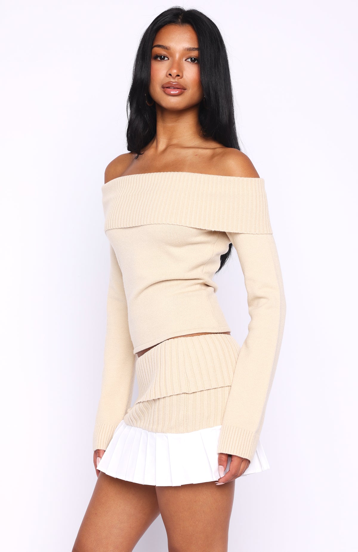 Casually Perfect Long Sleeve Knit Top Beige - Image 3