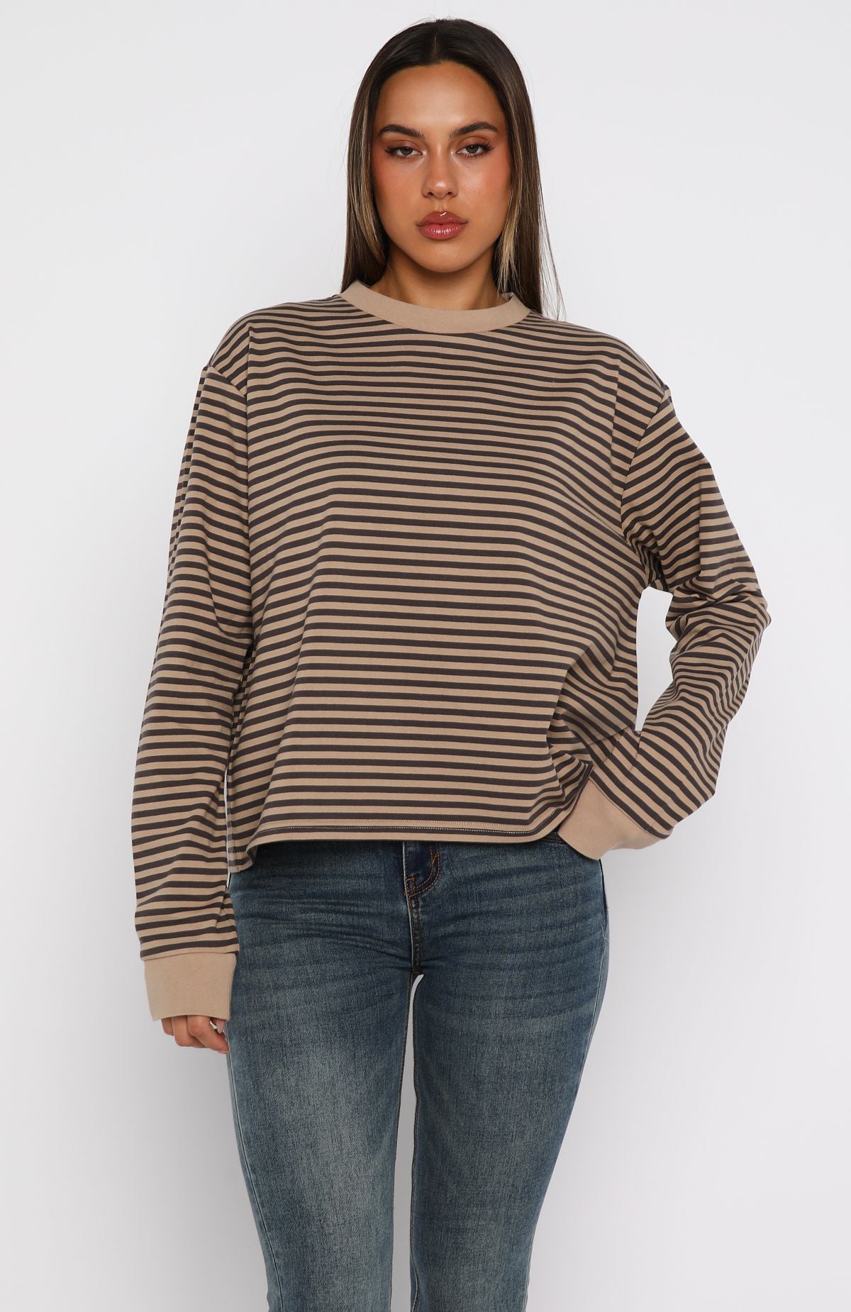 Catch The Drift Long Sleeve Tee Chocolate/Tan Stripe - Image 3